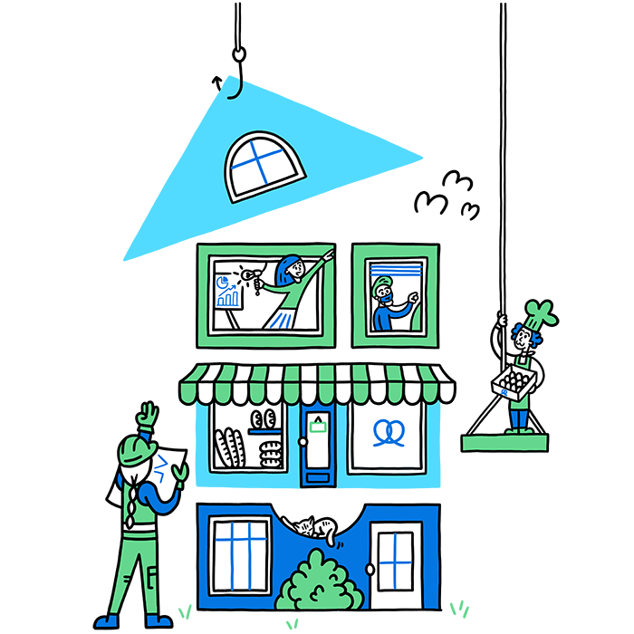 Illustration of mixed residential and commercial property