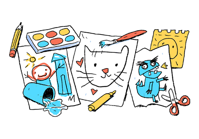 Illustration of pictures Fjóla has drawn in the after-school program