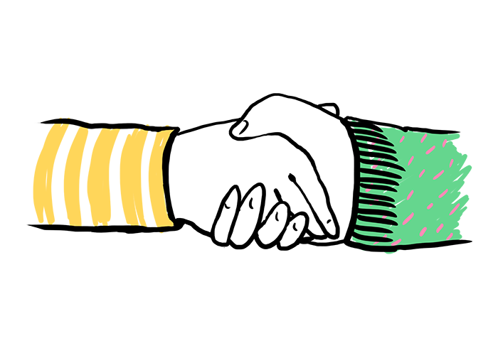 Illustration of two people shaking hands.