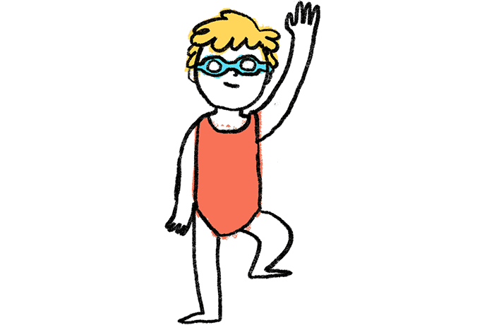 Illustration of a child in a swimsuit wearing goggles.