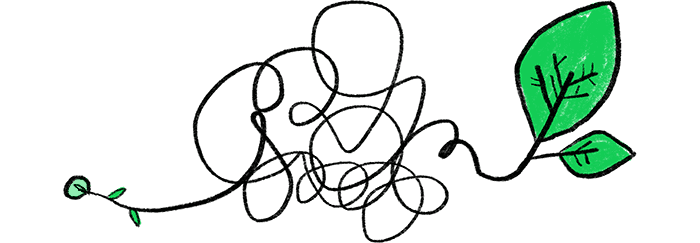 Illustration of a tangled cord with a leaf