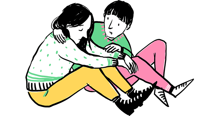Illustration of people where one is comforting the other