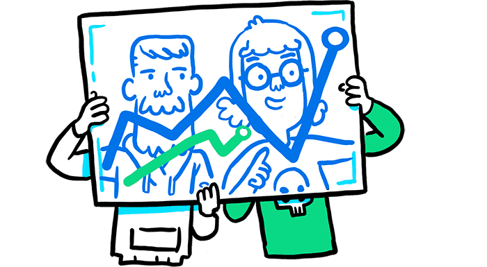 Illustration of a man and woman examining a graph.