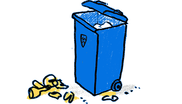 Illustration of a blue waste bin.