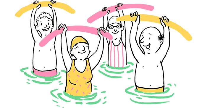 Illustration of older people in water aerobics.