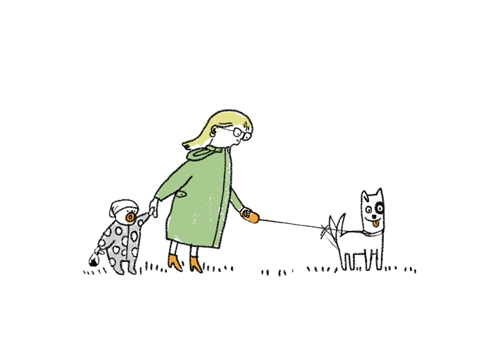 Woman with child and dog