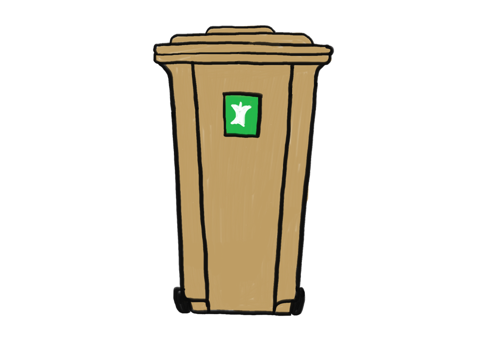 Illustration of a brown bin for food waste.