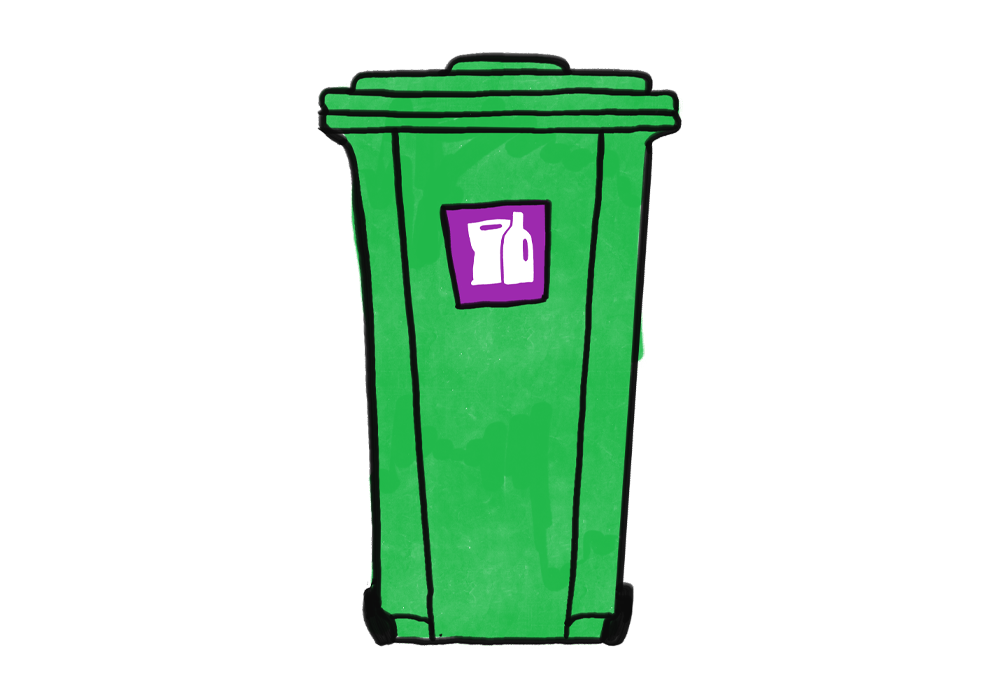 Illustration of a green bin for plastic.