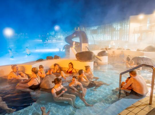 Crowds in the hot tub at Laugardalslaug Pool
