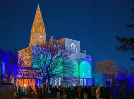 Light installation at Hallgrímskirkja