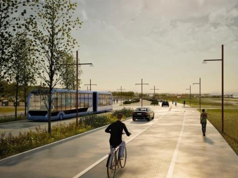 Rendering of the Nauthólsvegur street cross-section following the redesign.