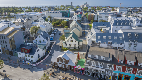 Houses and streets in Reykjavík. Aerial view.