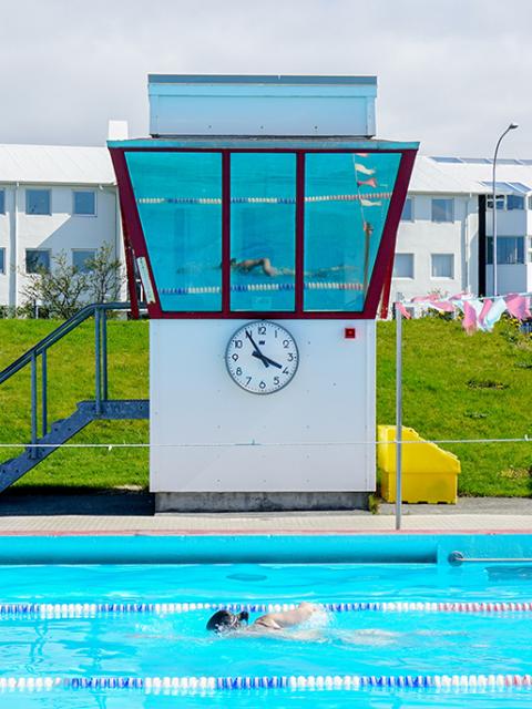 25-meter pool and watchtower in Vesturbæjarlaug Pool